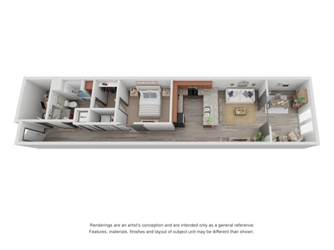Floor plan for 1 bed, 1 bath, 937 sqft